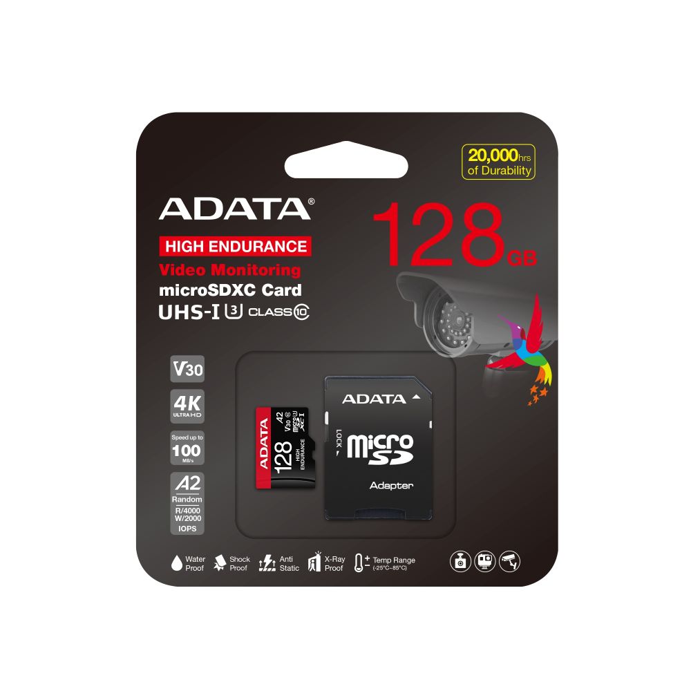 Memoria MicroSD ADATA A2-V30 128GB Alta Resistencia Videovigilancia