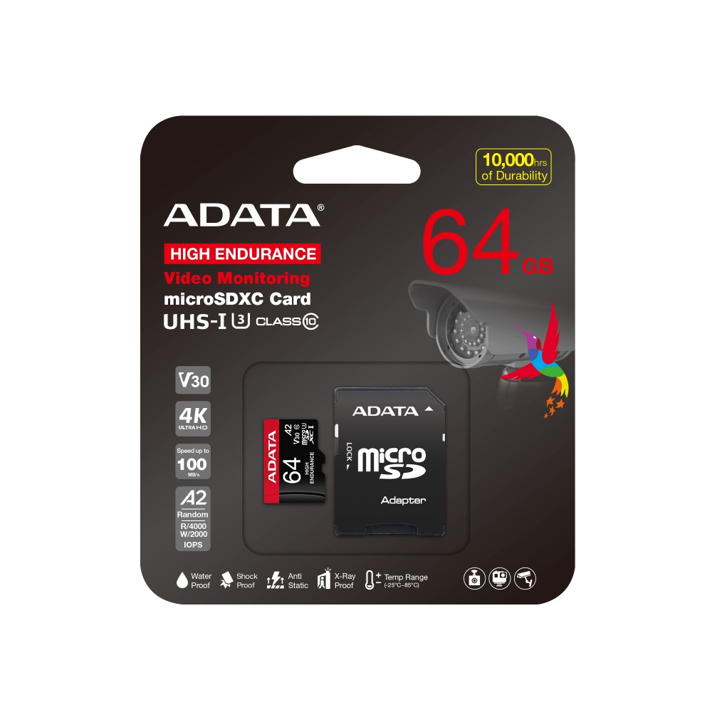 Memoria microSD ADATA 64GB A2 V30 Alta Resistencia 4K Vigilancia