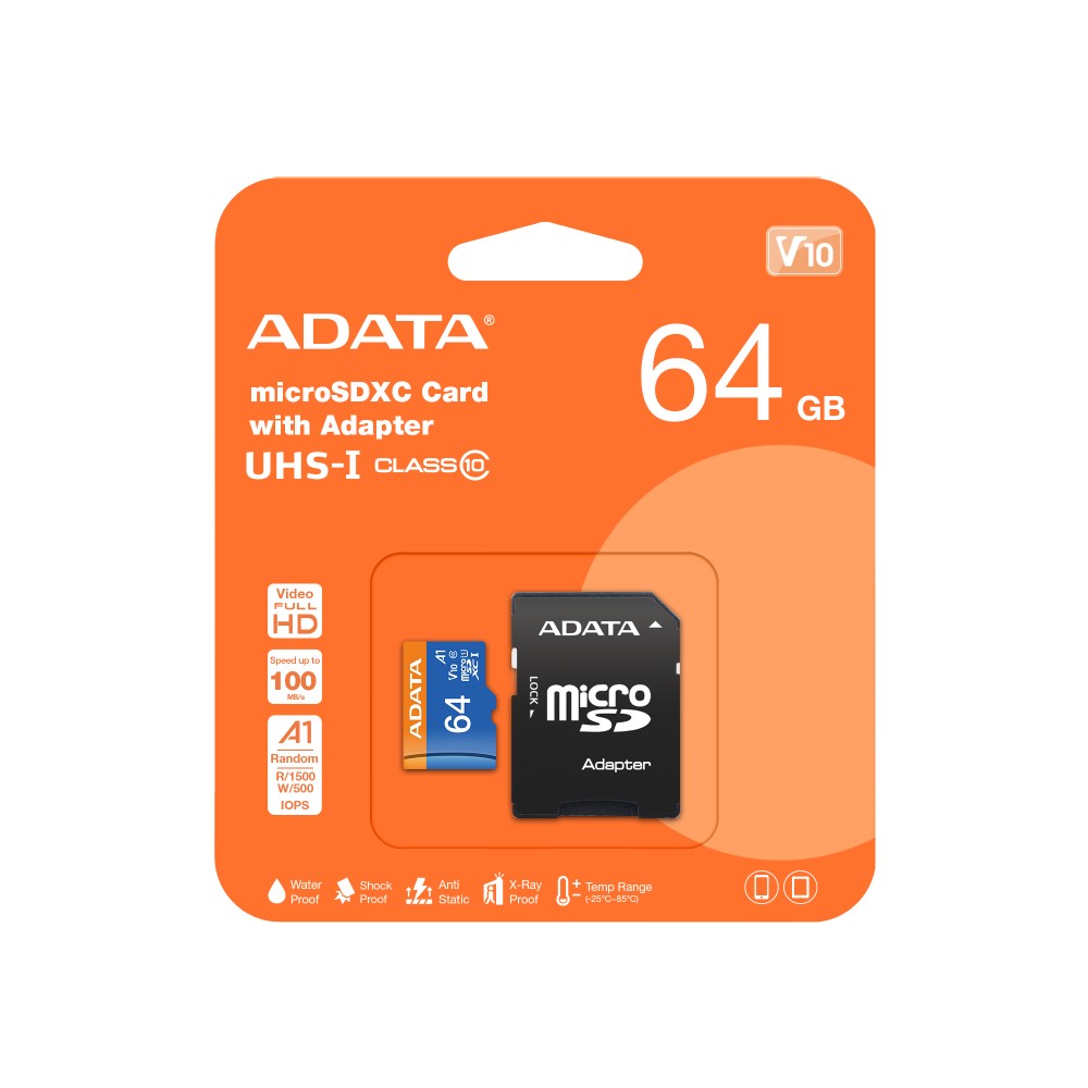 ADATA-AUSDX64GUICL10A1-RA1-1-29.jpg Tarjeta MicroSD Adata 64GB Clase 10 A1 100MB/s Rápida y Segura