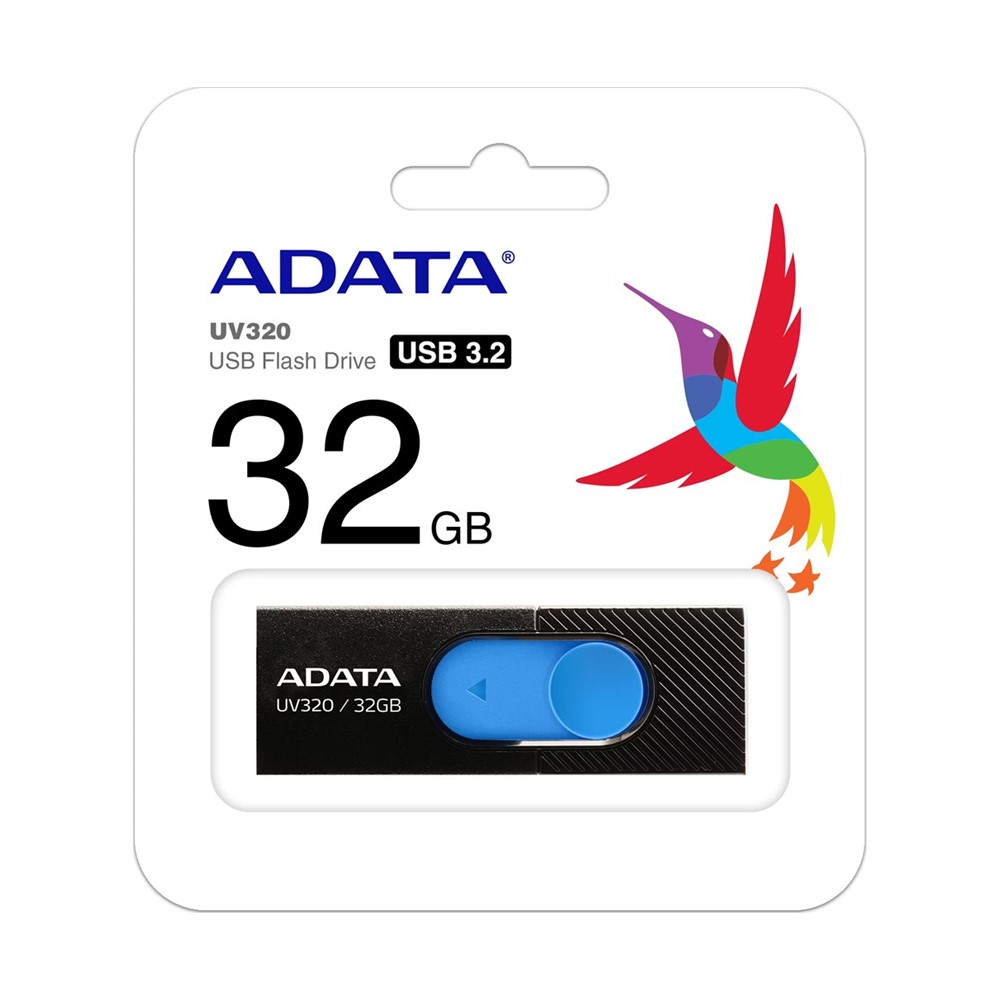 Memoria USB ADATA UV320 3.2 32GB Rápida Negro Azul Deslizante