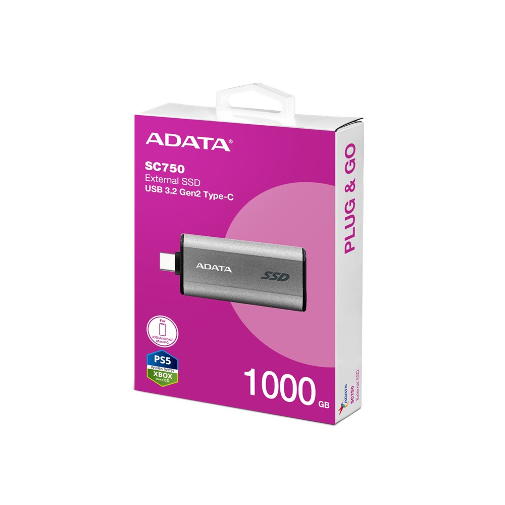 Unidad SSD Externa Adata SC750 1TB Tipo C USB 3.2 Mini Retráctil