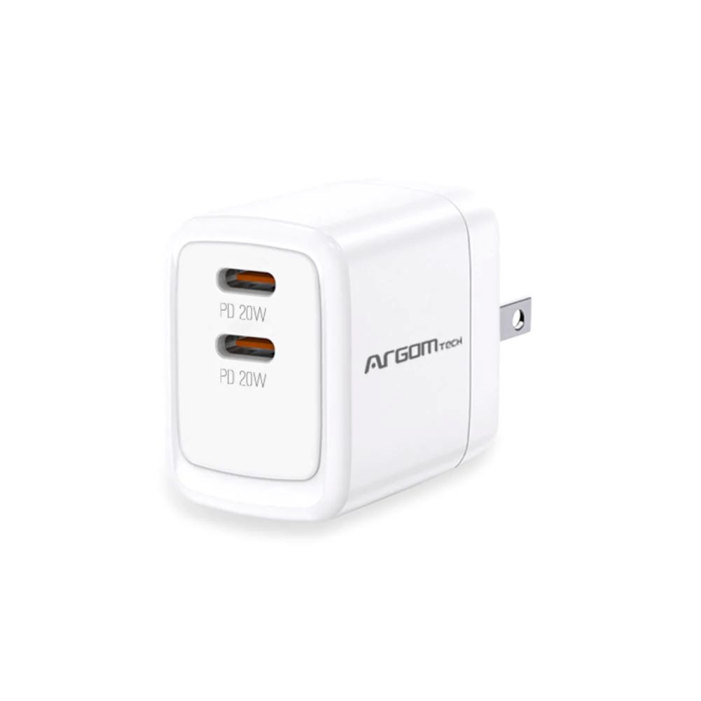 Cargador dual rápido Argom 40W USB-C PD blanco compacto