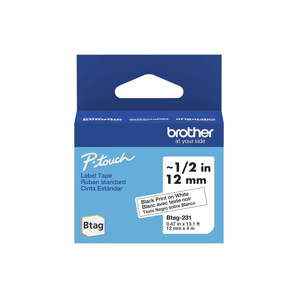 Brother P-touch Cinta para etiquetas - 12mm Ancho x 4m Longitud - Negro sobre blanco
