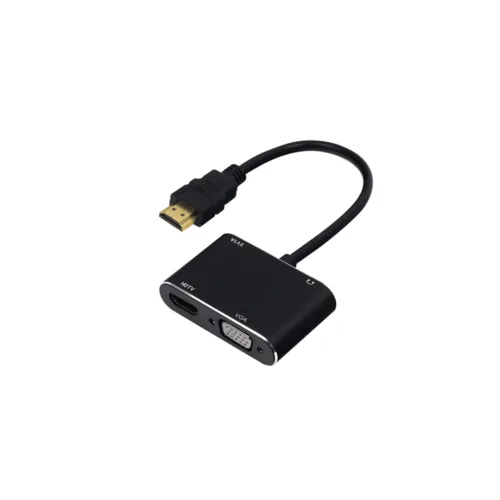 CABLE-ADAPTADOR-HDMI-A-HDMI-+-VGA Bornera Macho Presión DC 2.1mm 2 Polos Conexión Rápida Universal