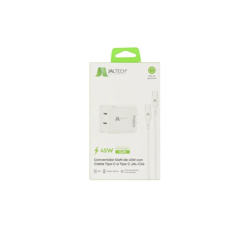 Cargador Jaltech JAL-C56 30638 GaN 45W PD con cable USB Tipo C 60W