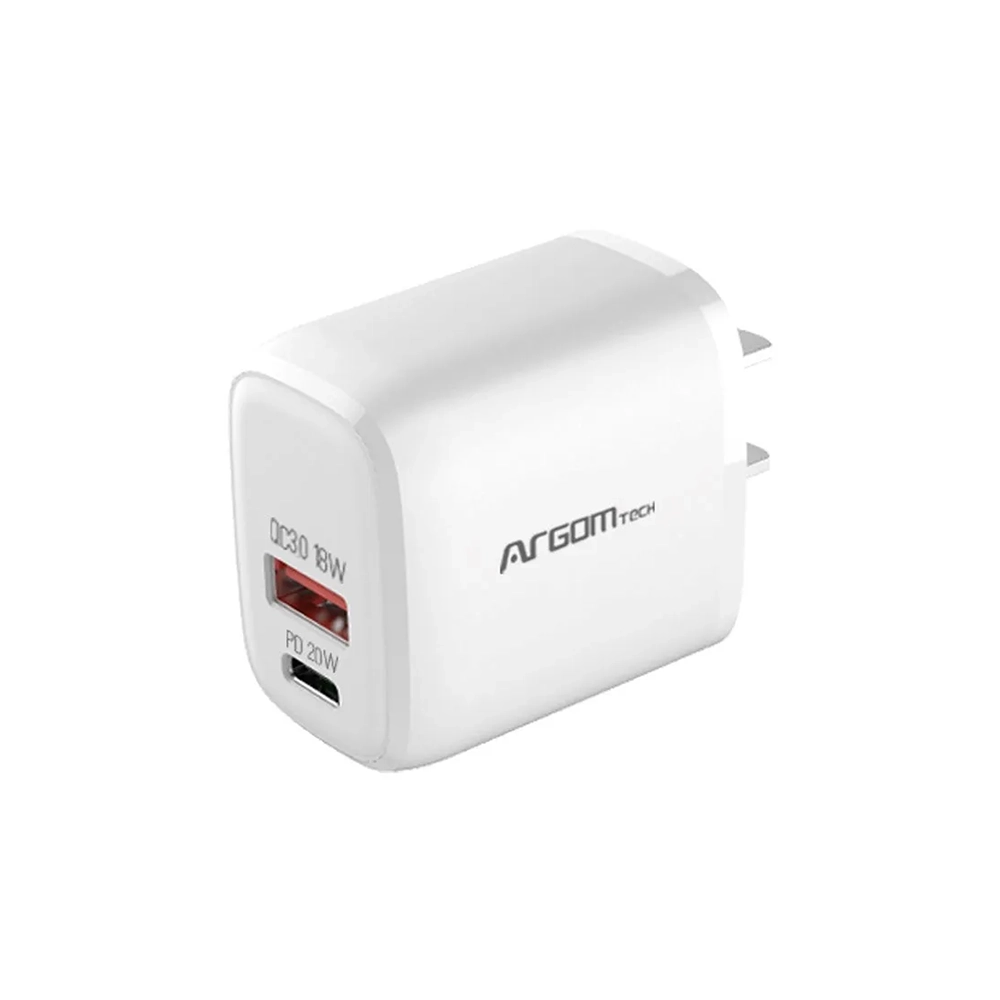 Cargador dual rápido Argom 40W USB-C PD blanco compacto