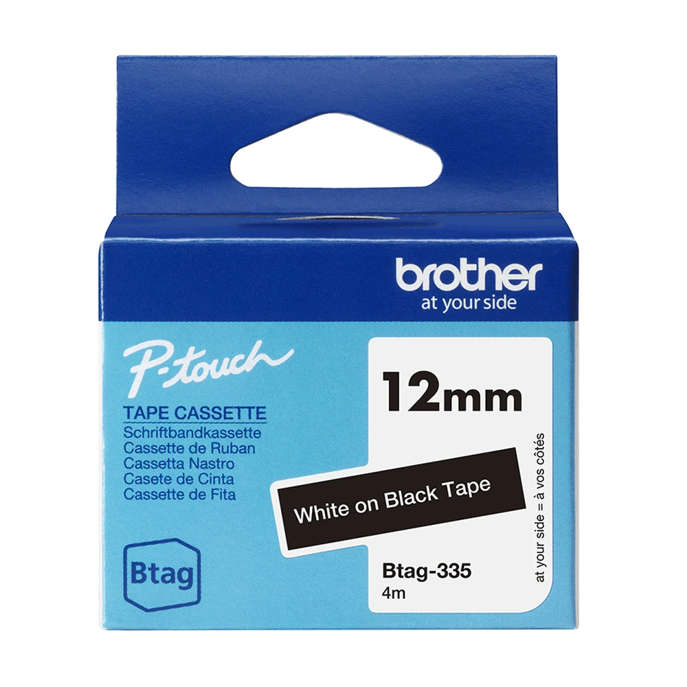 Cinta Brother BTAG335 12mm blanca sobre negro para etiquetas