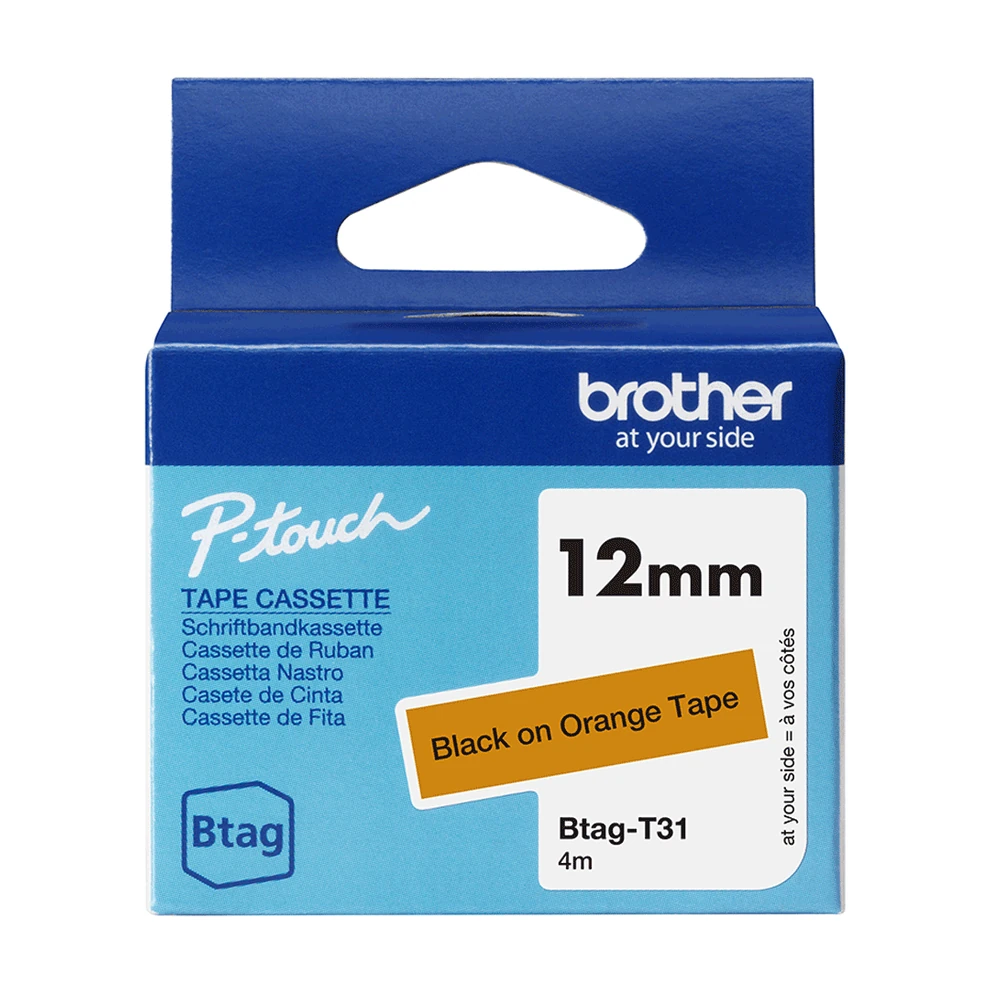 Cinta Brother BTAGT31 12mm negra sobre naranja para rotular