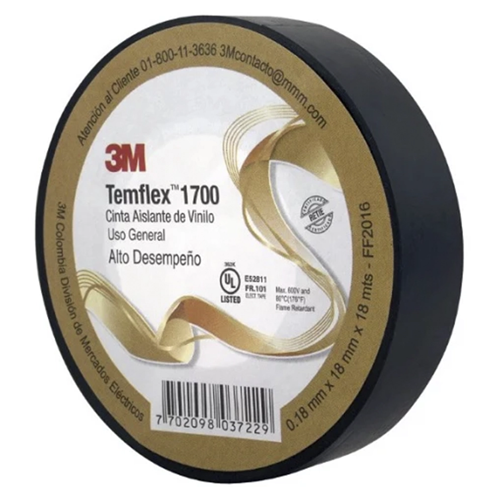 Cinta Aislante Negra 3M Temflex 18mm x 18mts Alta Resistencia