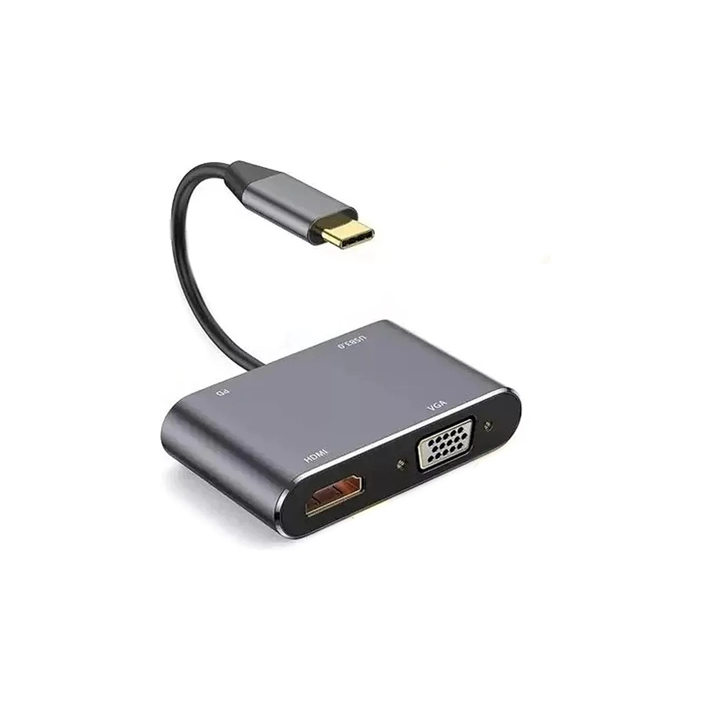 Convertidor USB-C 4 en 1 a HDMI 4K + VGA + USB 3.0 + USB-C PD