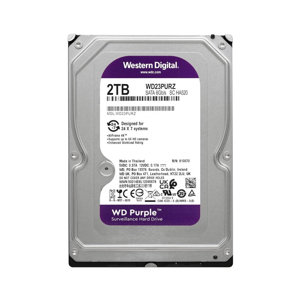 Disco Duro WD Púrpura 2TB Vigilancia Rendimiento Continuo
