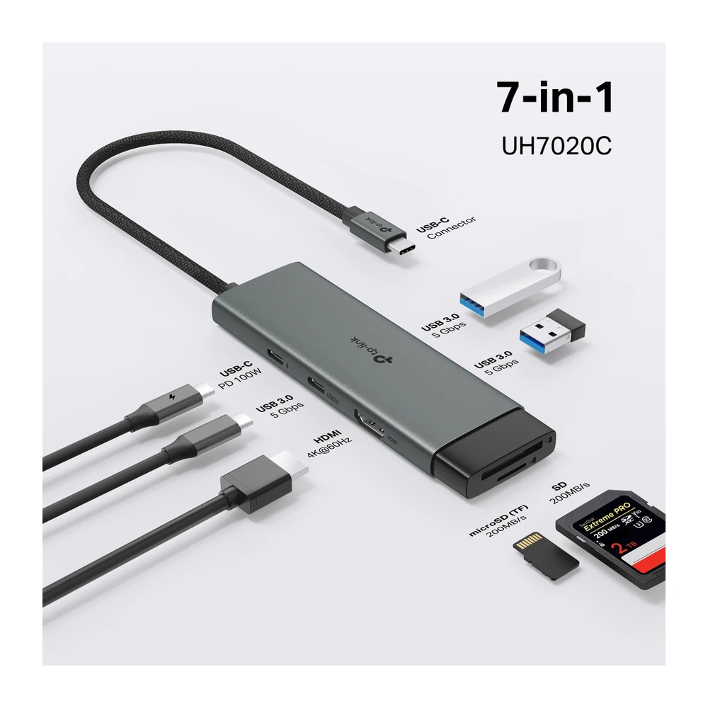 Hub TP-Link UH7020C 7 en 1 USB-C HDMI 4K 60Hz PD 100W