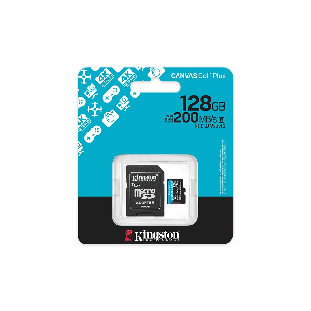Memoria MicroSD Kingston 128GB 200MB/s V30 alto rendimiento