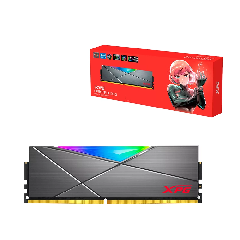 Memoria RAM XPG SPECTRIX D50 DDR4 16GB 3200Mhz RGB Gris Potente