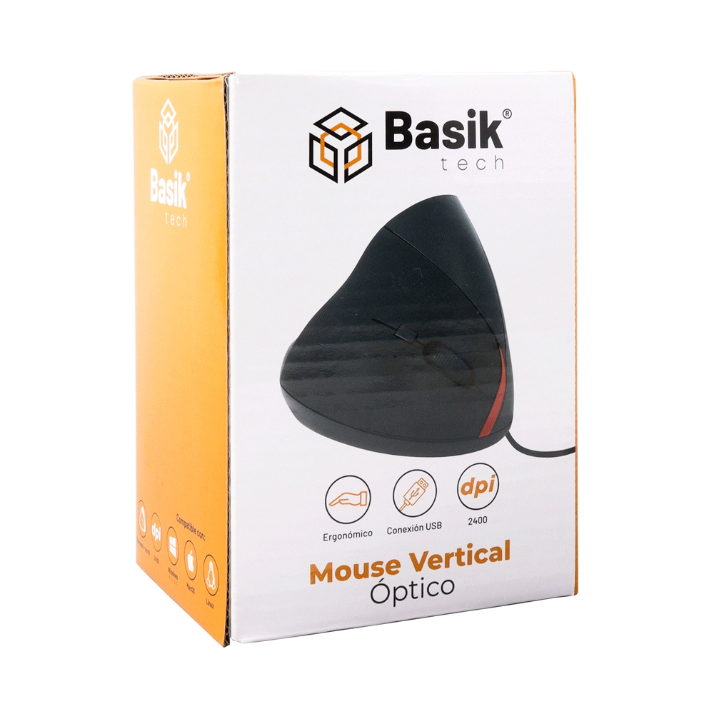 Mouse Vertical Alámbrico Basik 2400DPI Ergonomía Avanzada