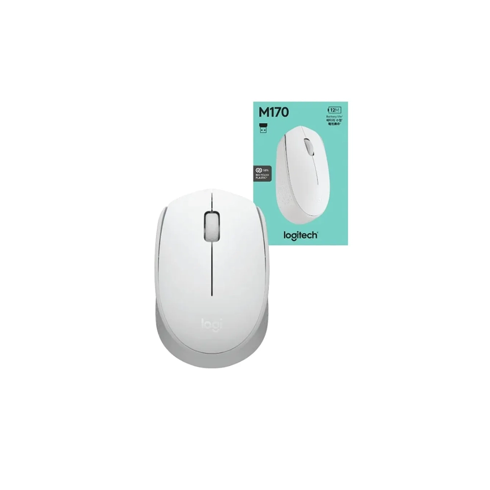 Mouse Logitech M170 - Radiofrecuencia - USB - Óptico - Blanco - Inalámbrico - 2.40GHz - Simétrico