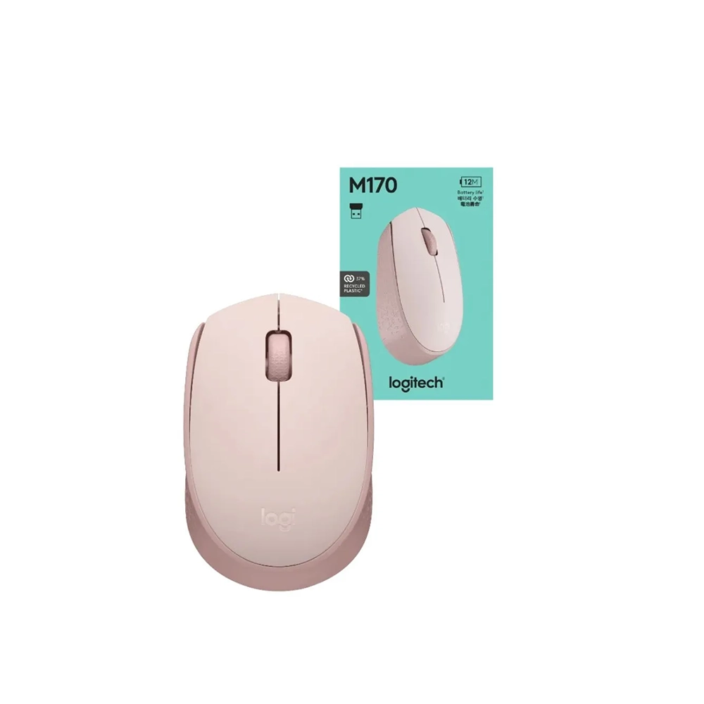 Mouse Logitech M170 - Radiofrecuencia - USB - Óptico - Rosa - Inalámbrico - 2.40GHz - Simétrico