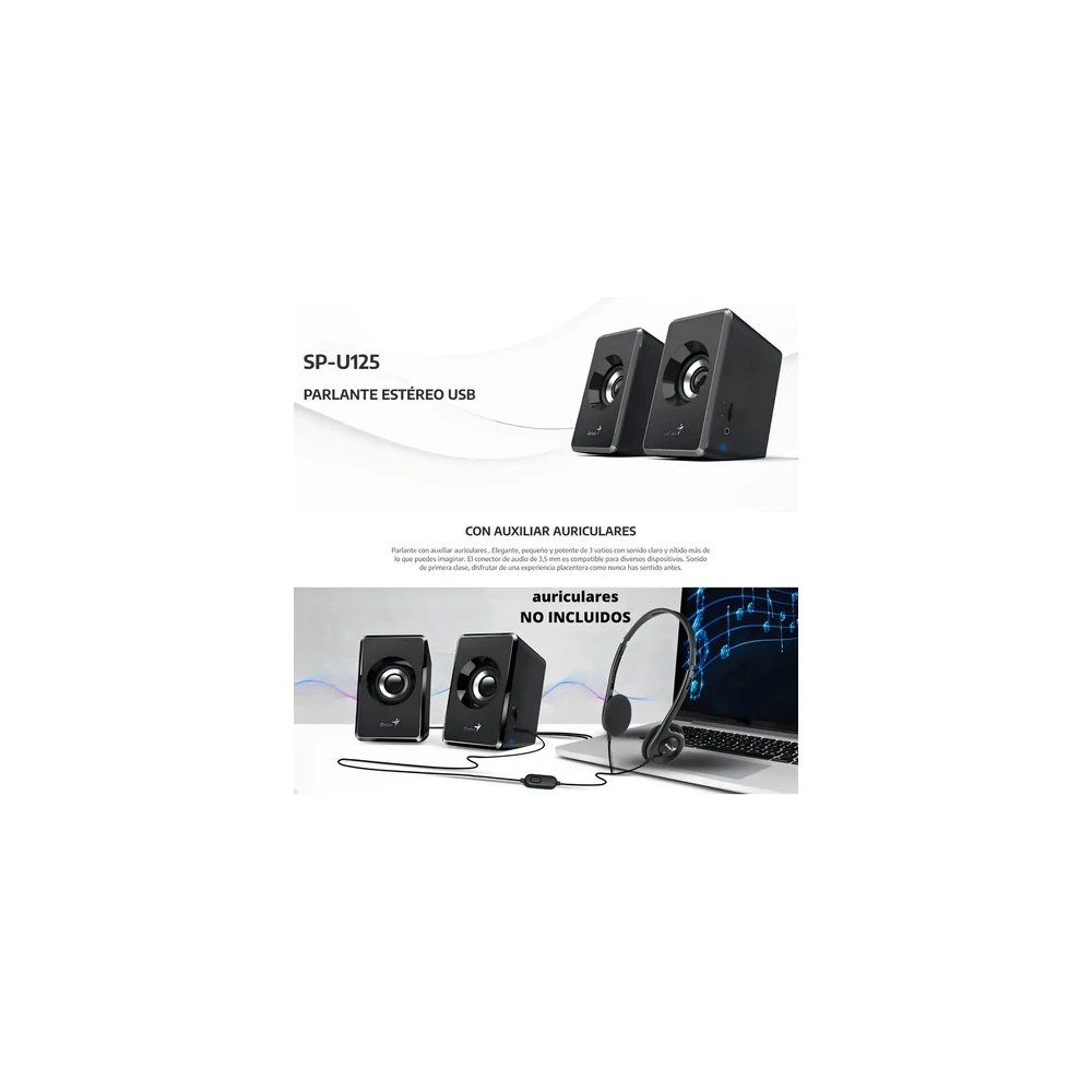 Parlante Genius SP-U125 USB Sonido Estéreo Compacto Oficina y Hogar