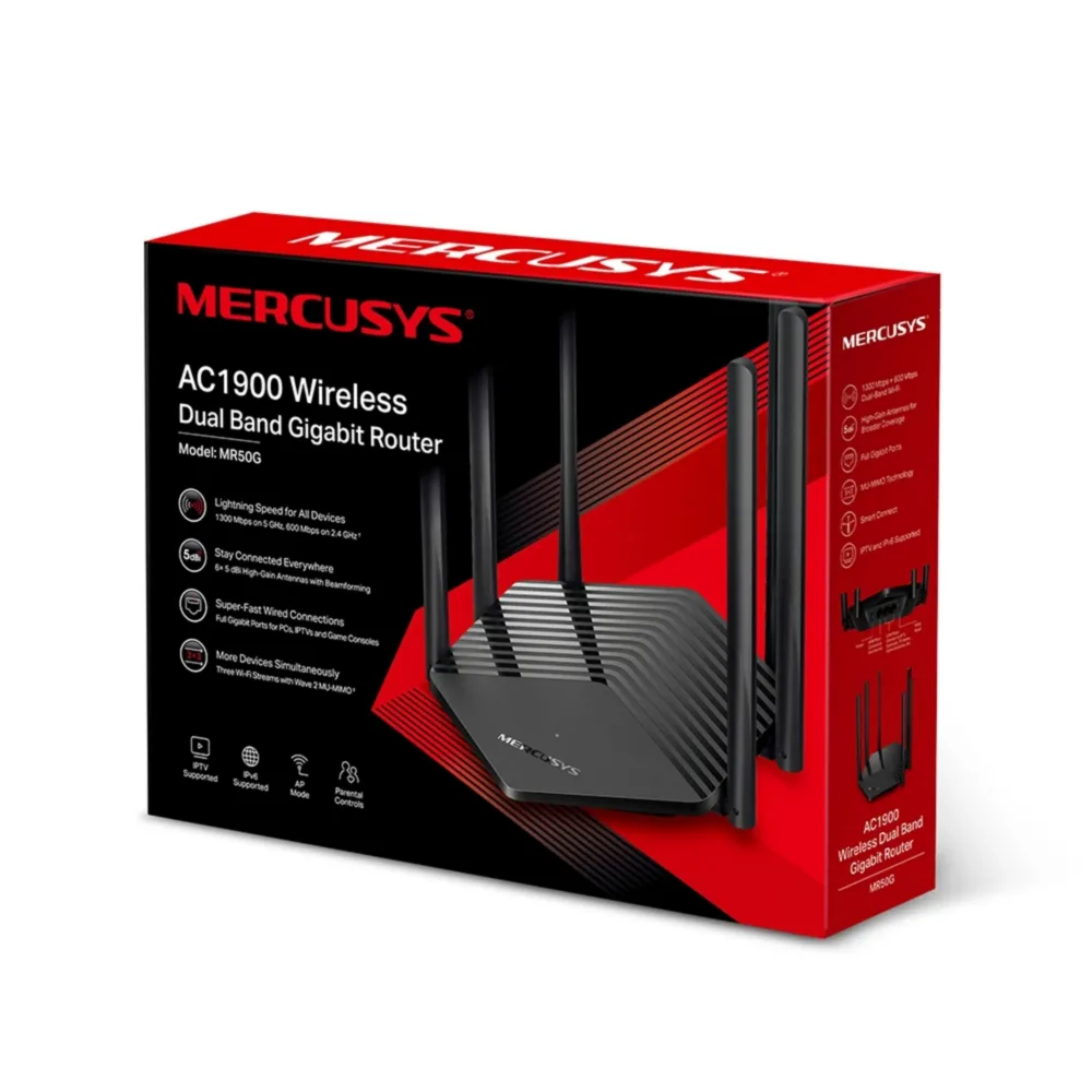 Router Mercusys AC1900 MR50G 6 Antenas Hexagonal Alta Velocidad