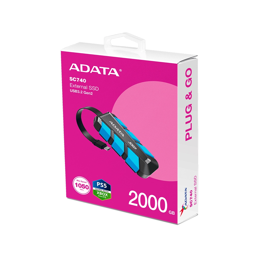 SSD Externo Adata SC740 2TB 1050MB/s USB-C Multiplataforma azul