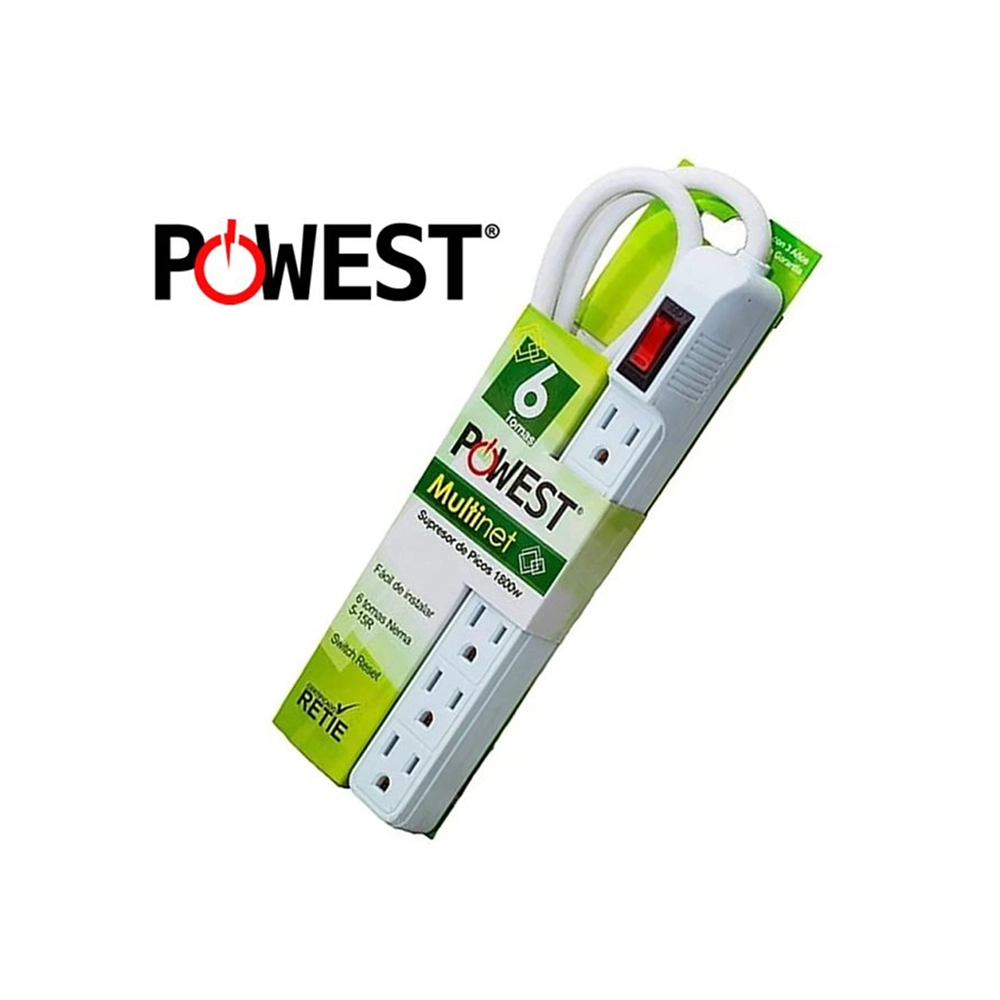Supresor de Picos Multinet 6T 120V 15A 6 Tomas Protección Eléctrica
