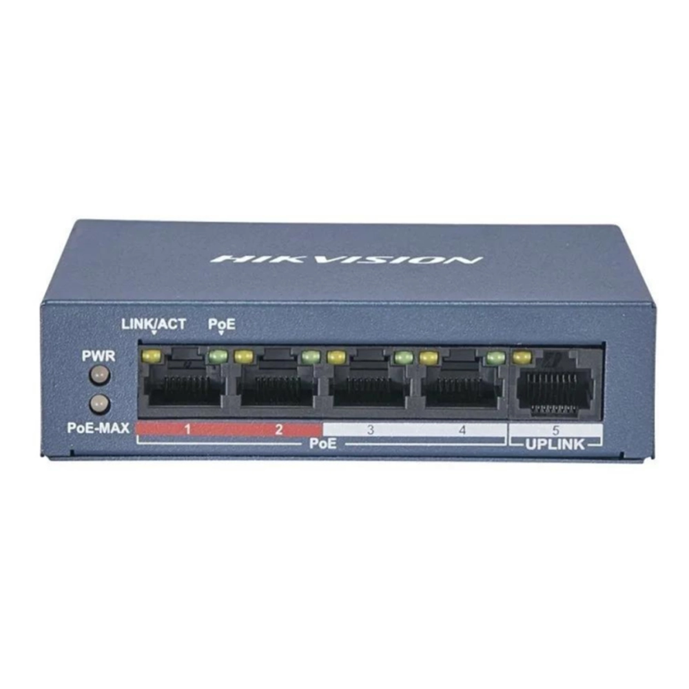 Switch PoE 4 Puertos Hikvision DS-3E0105P-E/M Transmisión 300m