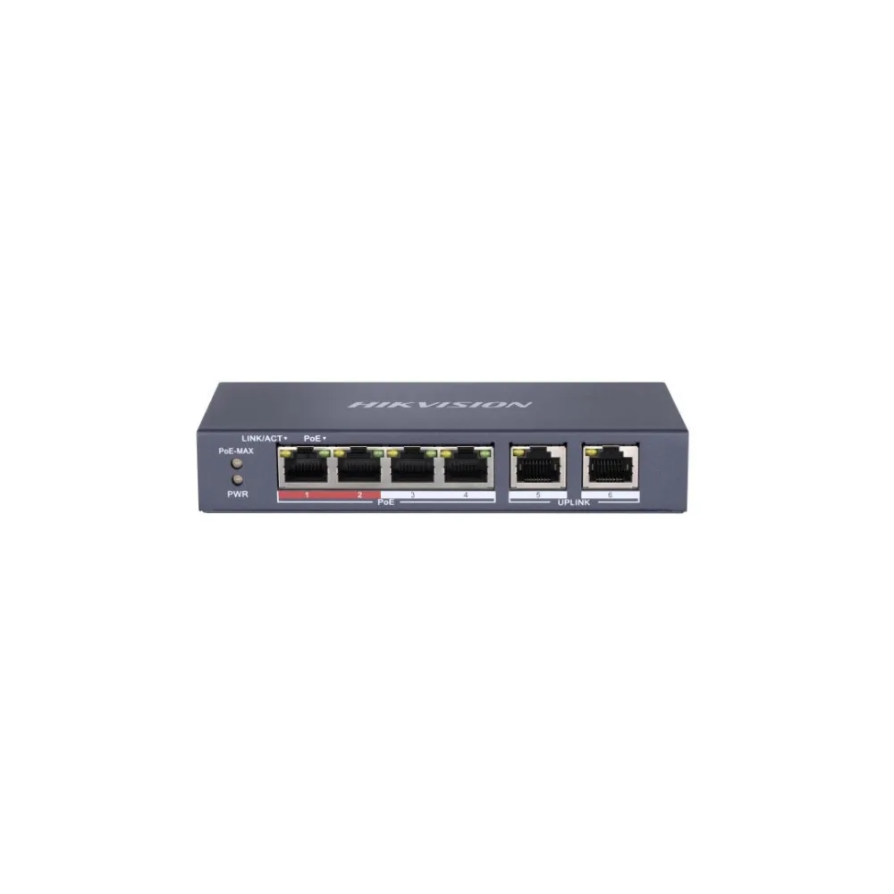 Switch PoE Hikvision DS-3E0106P-E/M 4 puertos hasta 300 m