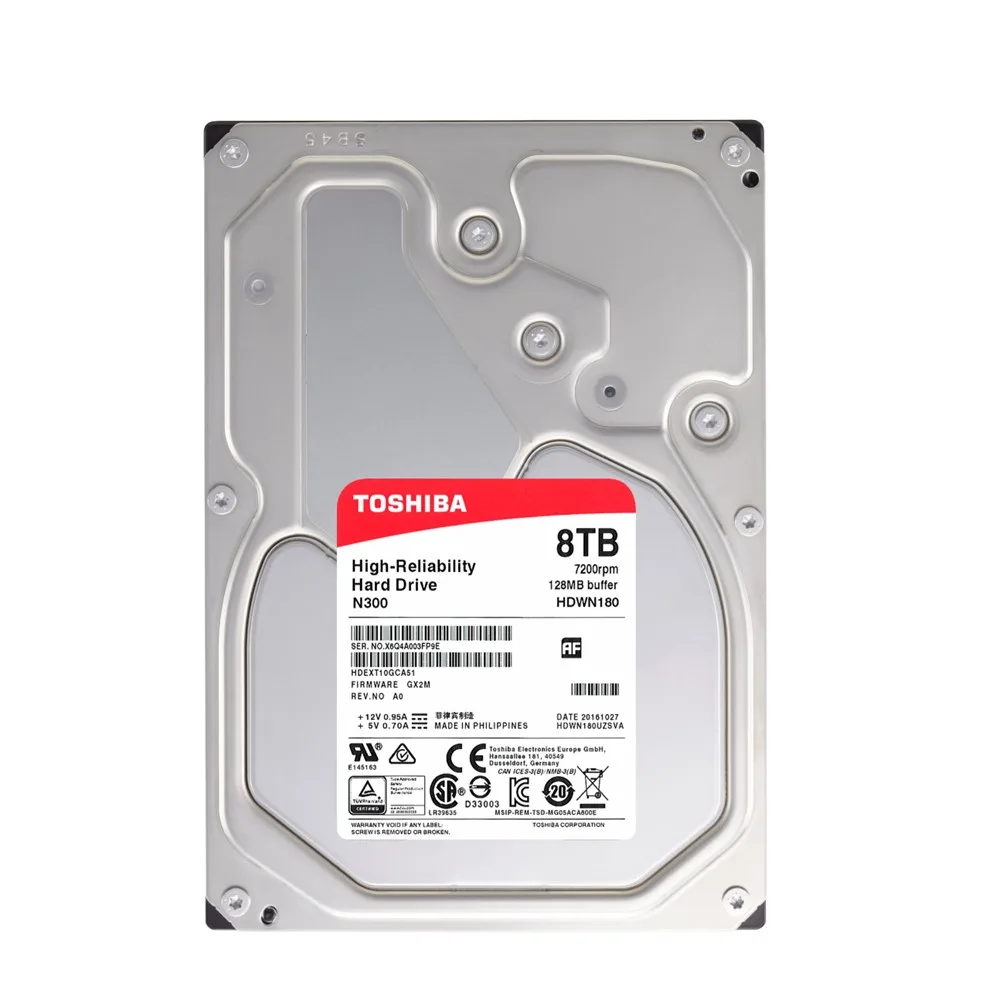 Disco Duro Interno Toshiba N300 8TB Rendimiento NAS 7200RPM 256MB Caché