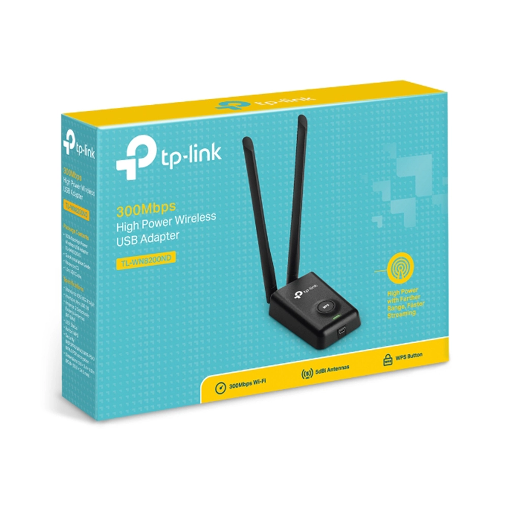 Adaptador USB Inalámbrico TP-Link TL-WN8200ND 300Mbps 2 Antenas Alta Potencia